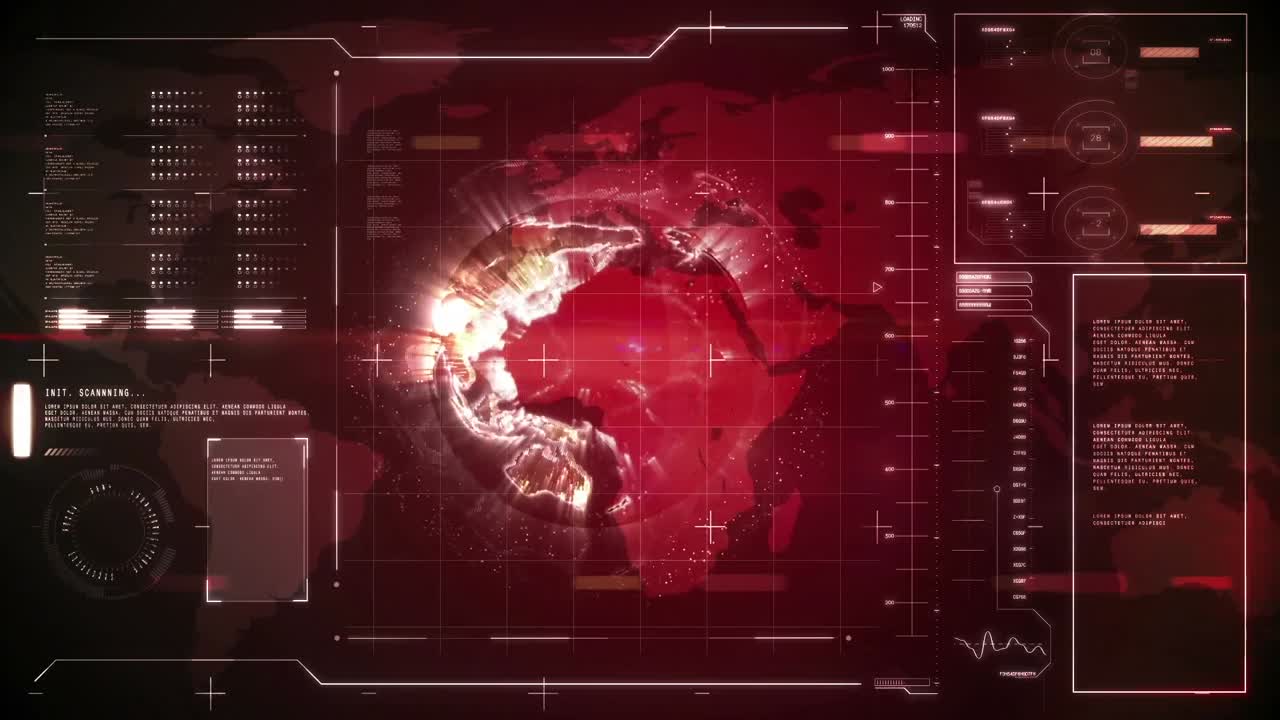 animación de la red de conexiones con giro de globo brillante y procesamiento de datos
