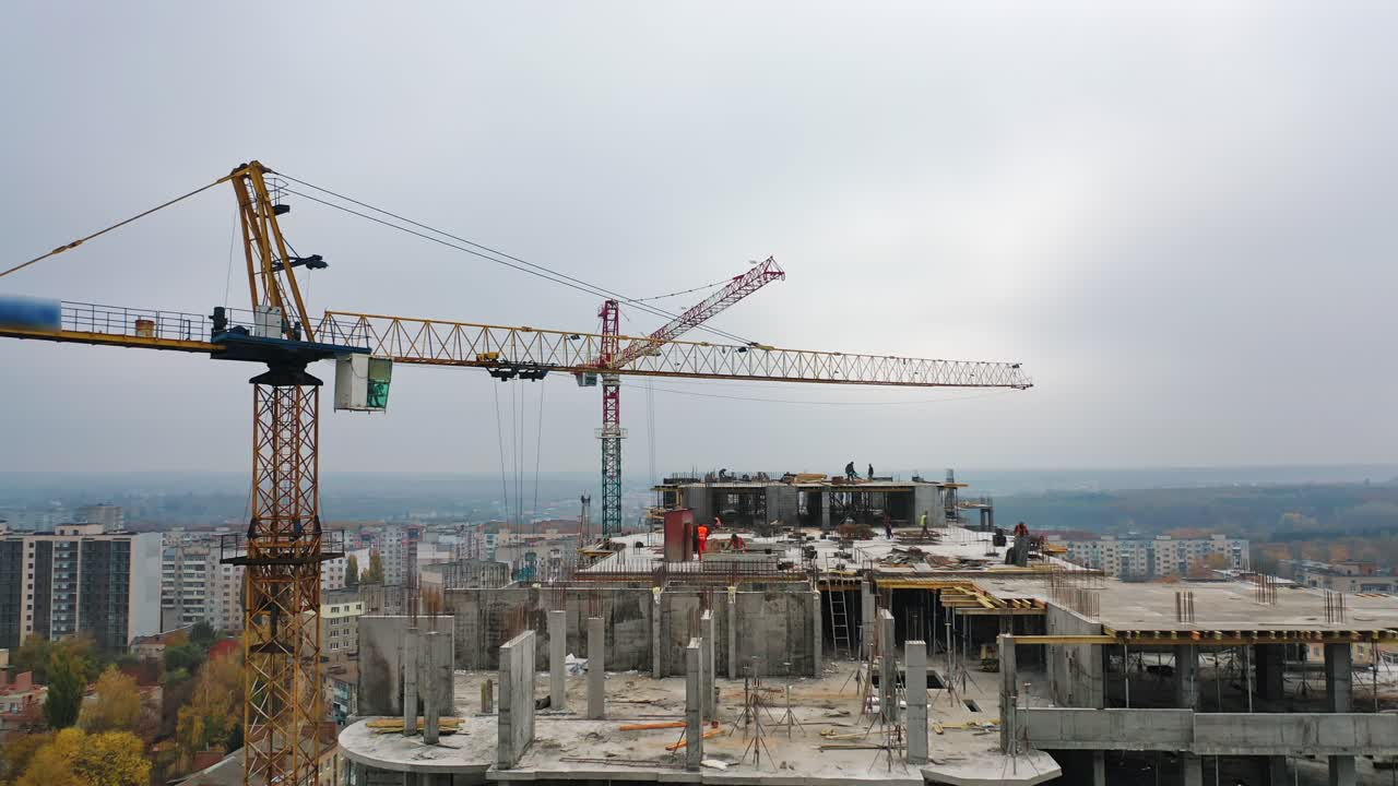 Construction of a residential apartment complex. Aerial view.