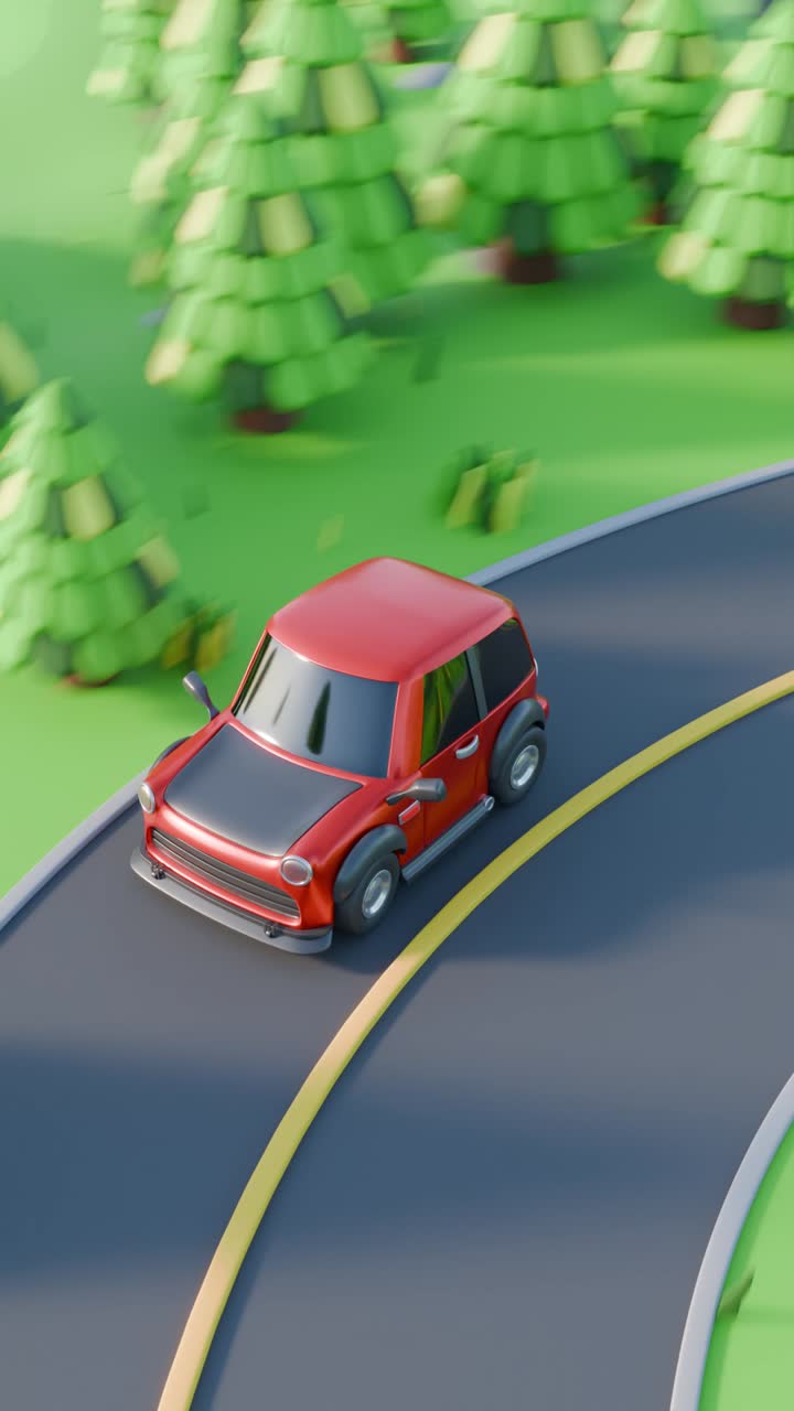 Un'auto a cartoni animati che guida su una strada