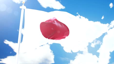 realistic flag of japan waving against time-lapse clouds background. seamless loop in 4k resolution with detailed fabric texture.