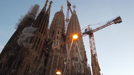 Low-Angle-Shot-of-Sagrada-Familia-Church-in-Barcelona-Touristic-City-Landmark