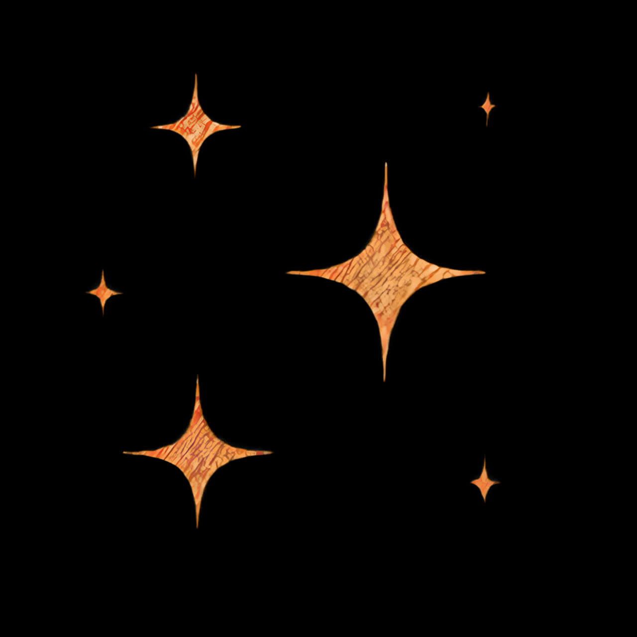Glittering orange star shapes animation isolated asset, transparent 4K video, alpha channel, ProRes