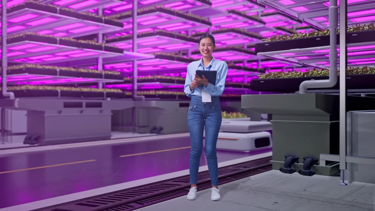 Woman working in a modern vertical farm