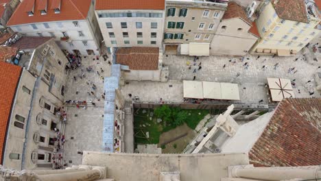 Poljana-kraljice-Jelene,-picturesque-street-next-the-Split-Cathedral,-Topdown-view,-Croatia