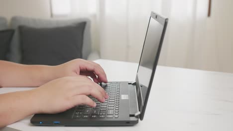 man using laptop in home office workplace with programmer technology