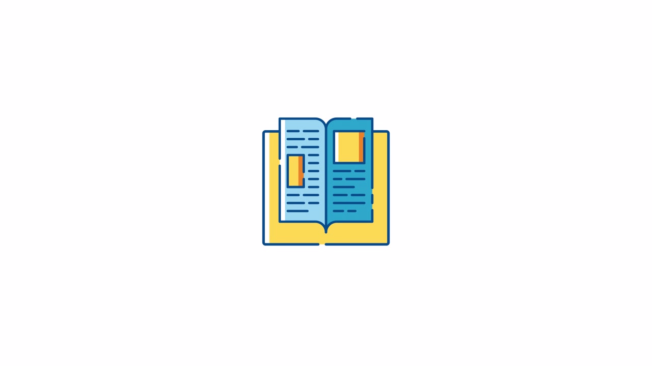 Animated Icon of an Open Book with Scrolling Text