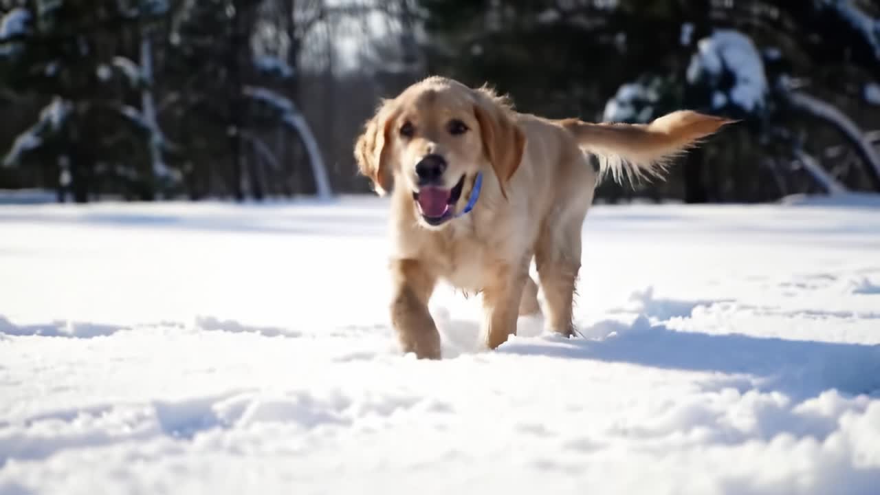 A Golden Retriever Joyfully Playing in the Snow, Embracing the Winter Wonderland with Pure Happiness and Excitement on a Bright, Sunny Day