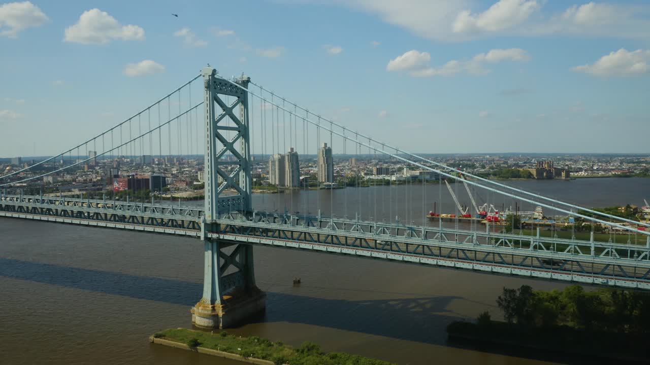 Aerial View of the Benjamin Franklin Bridge in Philadelphia