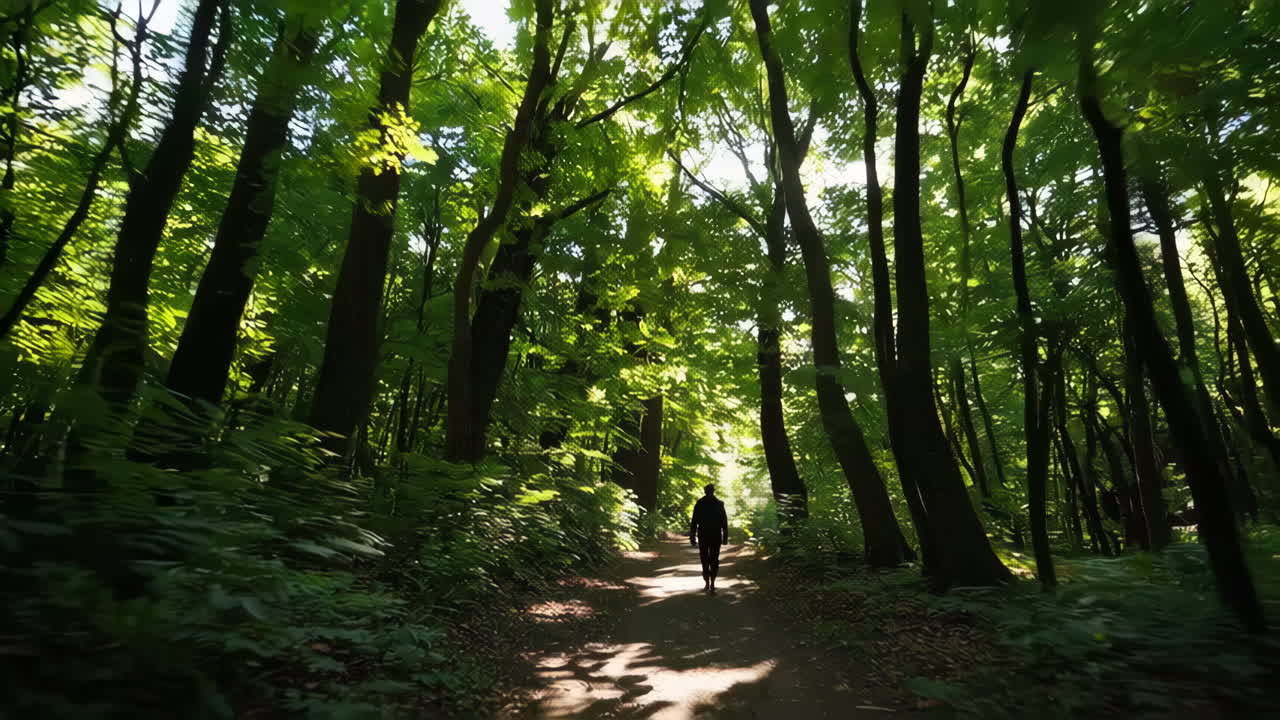 Person Walking Through Lush Forest