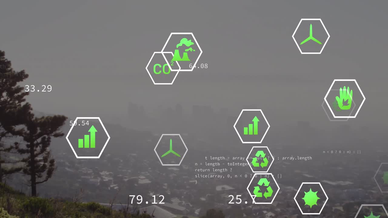 풍경 위에 떨어지는 아이콘의 애니메이션