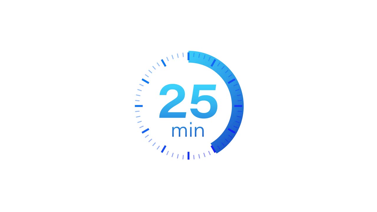 25-minutters timer. Stopursikon i flad stil. Bevægelig grafik.