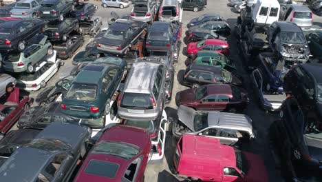 Aerial-view-of-a-junkyard-and-large-group-of-wrecked-cars