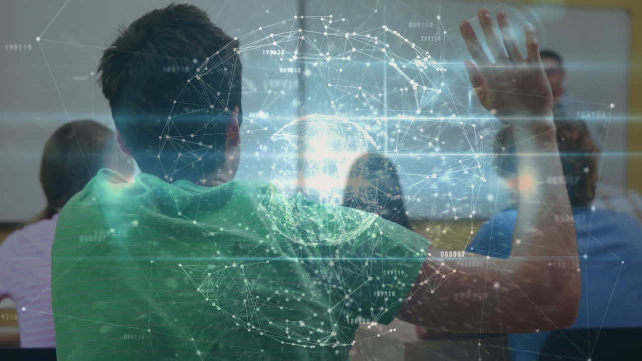 animación del globo y red de conexiones entre estudiantes diversos