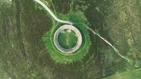 birdseye aerial view, grianan of aileach ring fort, inishowen, ireland