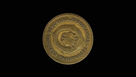Yugoslavia 1955 50 dinara coin obverse with state emblem and national legend rotating on black background