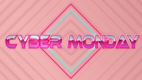 Animación-Del-Texto-Del-Cyber-Monday-En-Letras-Rosadas-Metálicas-Sobre-Líneas-De-Neón.