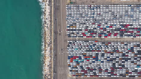 malaga harbour with lots of vehicles parked aerial top shot spain automotive