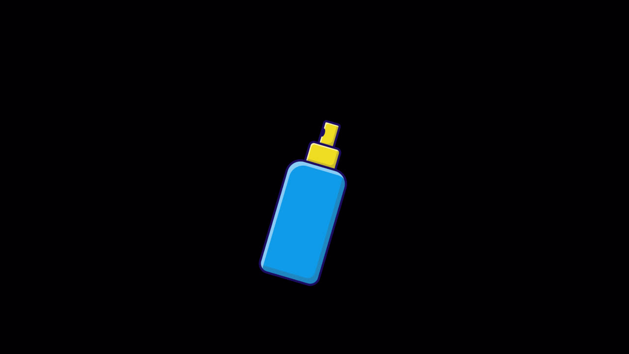 Flacone spray da cartone animato che spruzza su sfondo nero