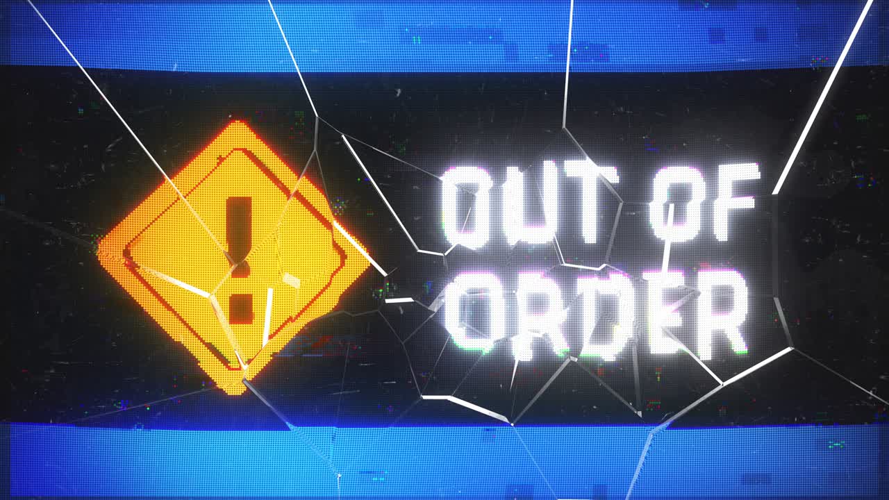 장치 스크린, atm 기계, 컴퓨터에서 작동하지 않는 경고 문자 메시지