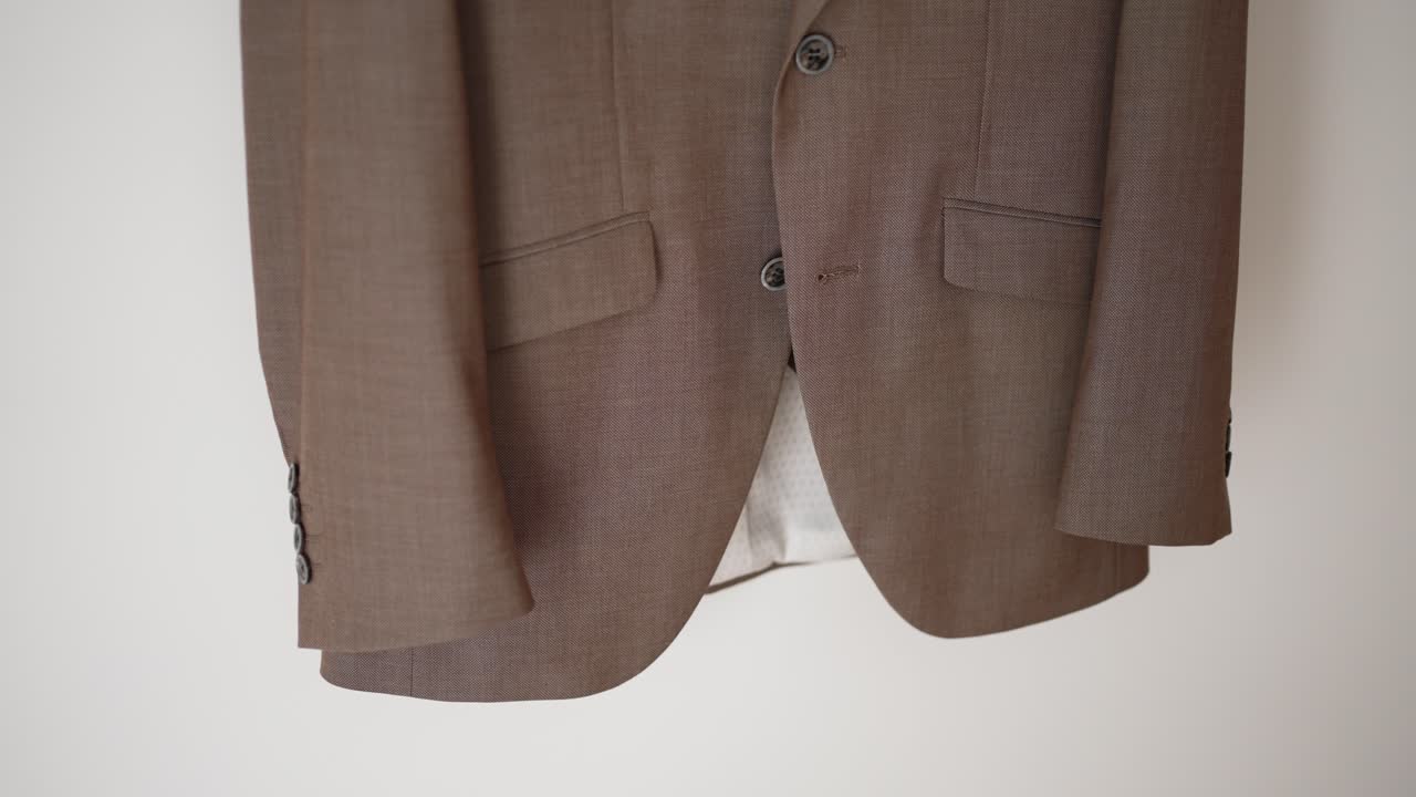 elegant brown suit jacket prepared for wedding on clean white background