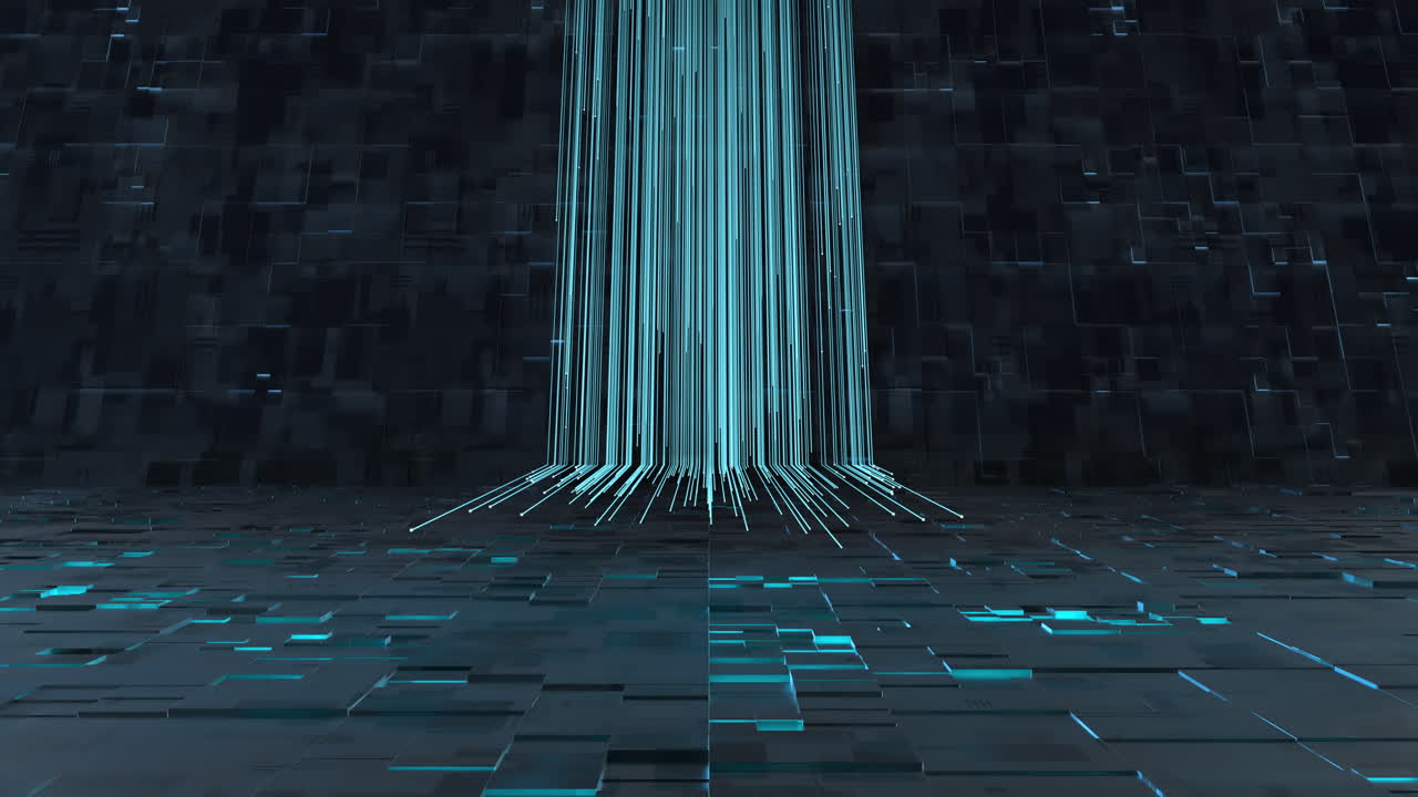 Glowing lines and cubes with black background, 3d rendering.