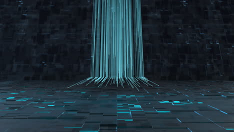 glowing lines and cubes with black background, 3d rendering.