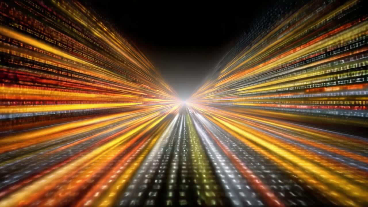 A Futuristic Visual Display of Rapidly Changing Data Streams with Vibrant Colors and Binary Patterns Illustrating Information Flow on a Dark Background