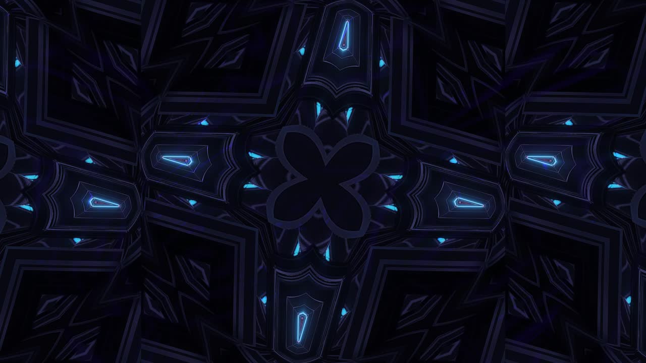 Blue and red cross shape shining kaleidoscope motion with crystal like structure, loop-able 3d cgi rendering animation