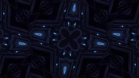 Blaue-Und-Rote-Kreuzform,-Leuchtende-Kaleidoskopbewegung-Mit-Kristallähnlicher-Struktur,-Schleifenfähige-3D-CGI-Rendering-Animation