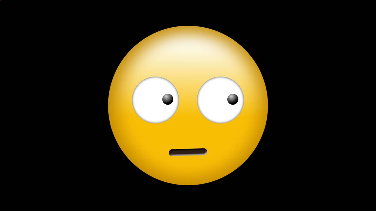 animación del icono de emoji asustado sobre formas en movimiento rojas sobre fondo negro