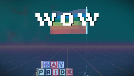 animación de la bandera del arco iris sobre el texto wow