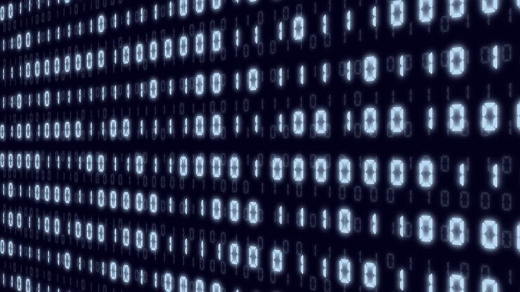 Binary code 3D background with randomly changing 0 and 1 (blue)