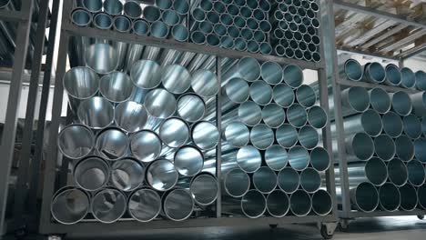 steel metal pipes on shelves