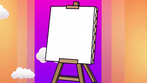 animation of blank canvas over clouds and rainbow background