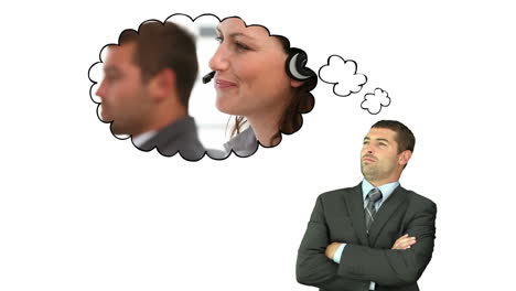 hombre de negocios pensando en trabajar y vivir con su esposa