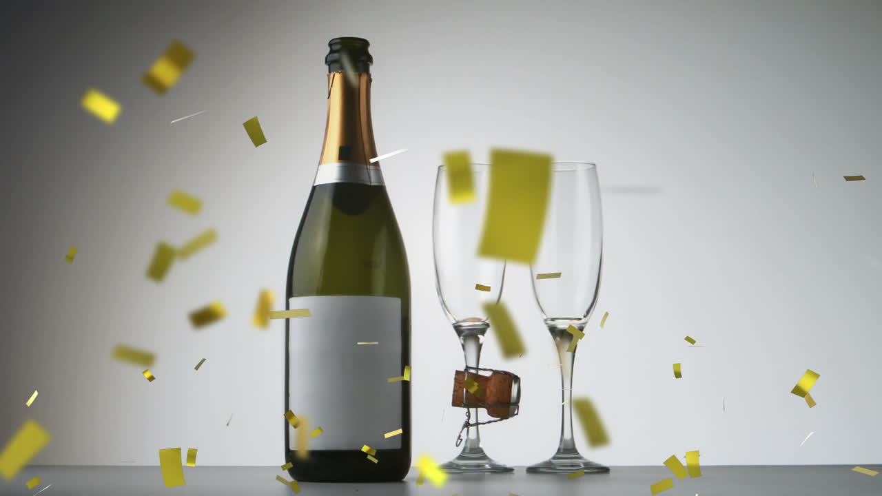 Bottiglia di champagne e bicchieri