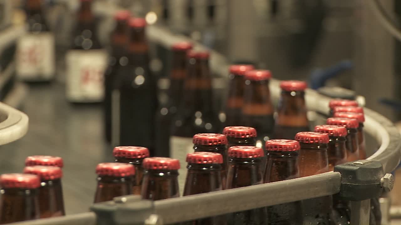 botellas zip a lo largo de una cinta transportadora en una planta embotelladora 11