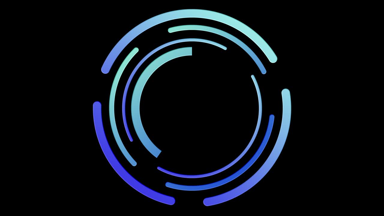 animación de círculos giratorios azules, cuadro vacío de cuenta atrás de 10 segundos sobre un fondo negro