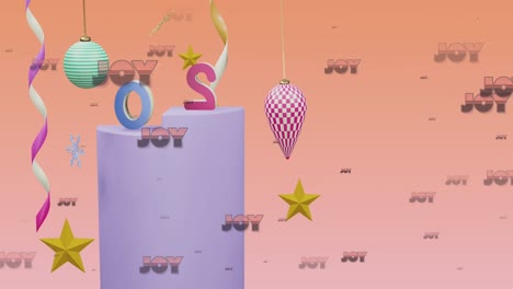 animation of joy text over 2024 text and decorations on orange background