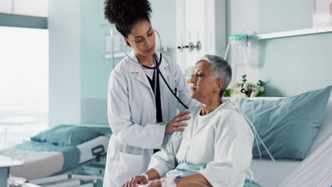 hospital, doctor and woman breathing