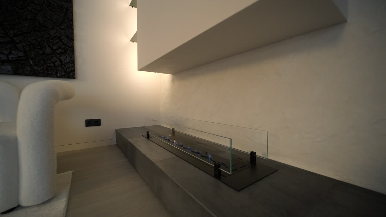 Modern Fireplace with Blue Flames in a Stylish Living Room