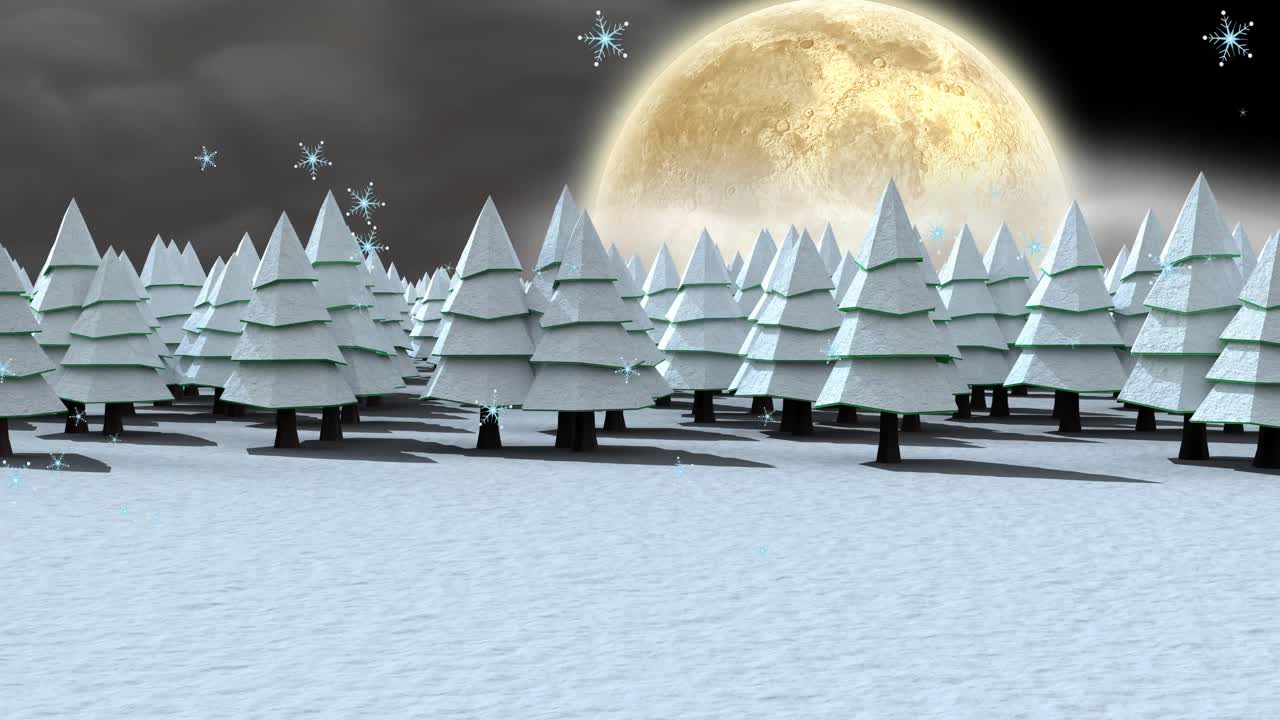 Animazione di neve che cade su un paesaggio invernale.