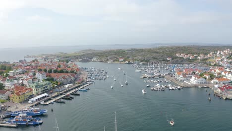 drone flight over a busy yacht harbour