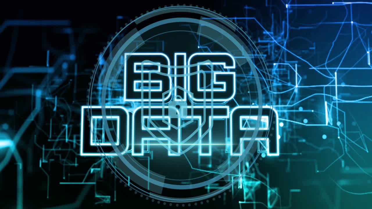 Animation of digital network with big data and technology connections background