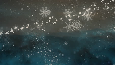 Animation-of-shooting-star-and-snow-falling-on-blue-background