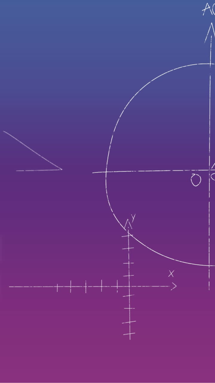 파란색에서 보라색 바탕에 손으로 쓴 수학 수식의 애니메이션