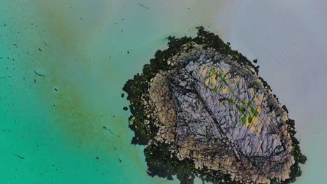 drone passover in shallow water at knockvologan on the isle of mull