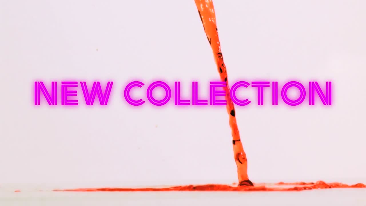 색 바탕에 빨간 액체 위에 새로운 컬렉션 텍스트의 애니메이션