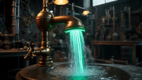 steampunk faucet with neon water