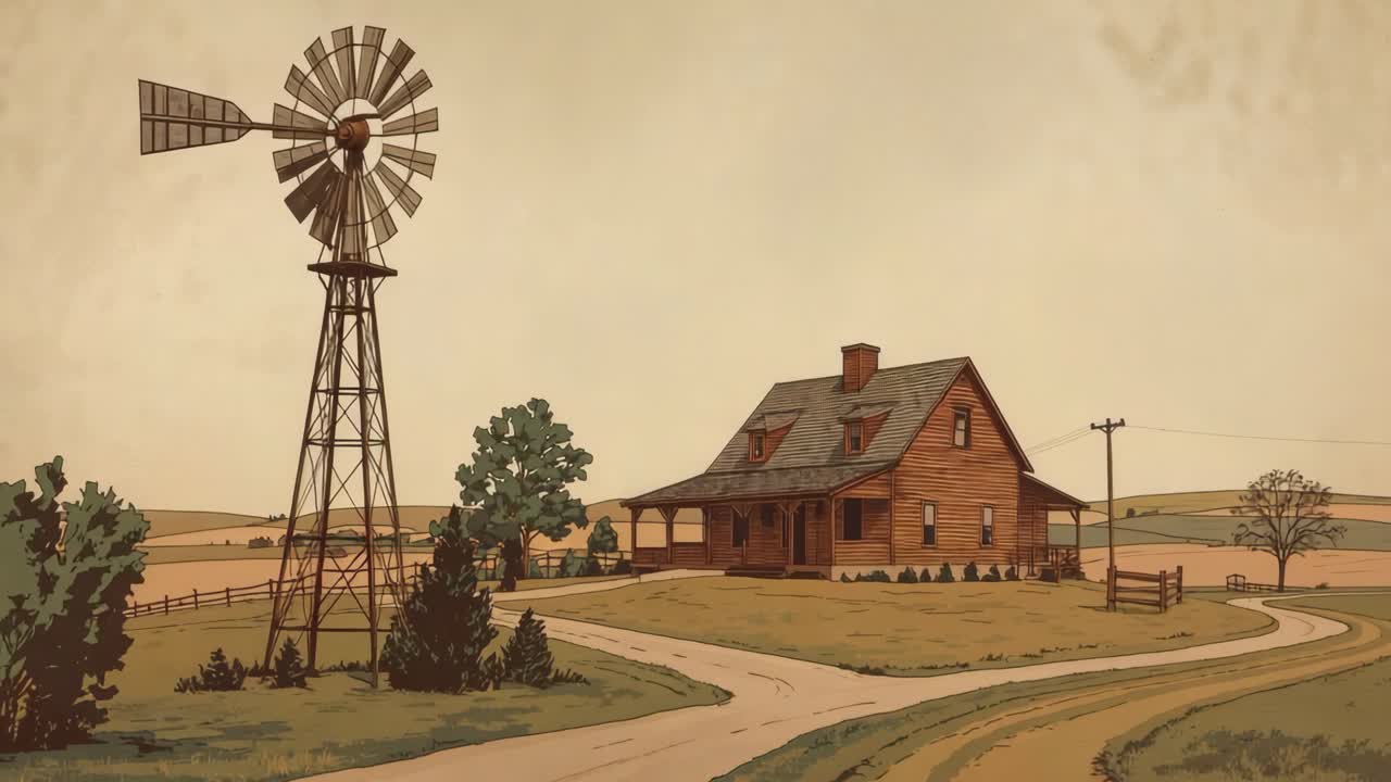 Rural Farmhouse with Windmill